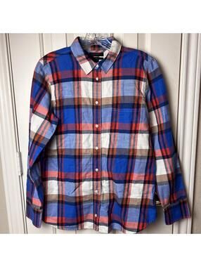 J.Crew 100% Cotton Plaid Button Down Shirt Boys Size 8 Blue, Red, White